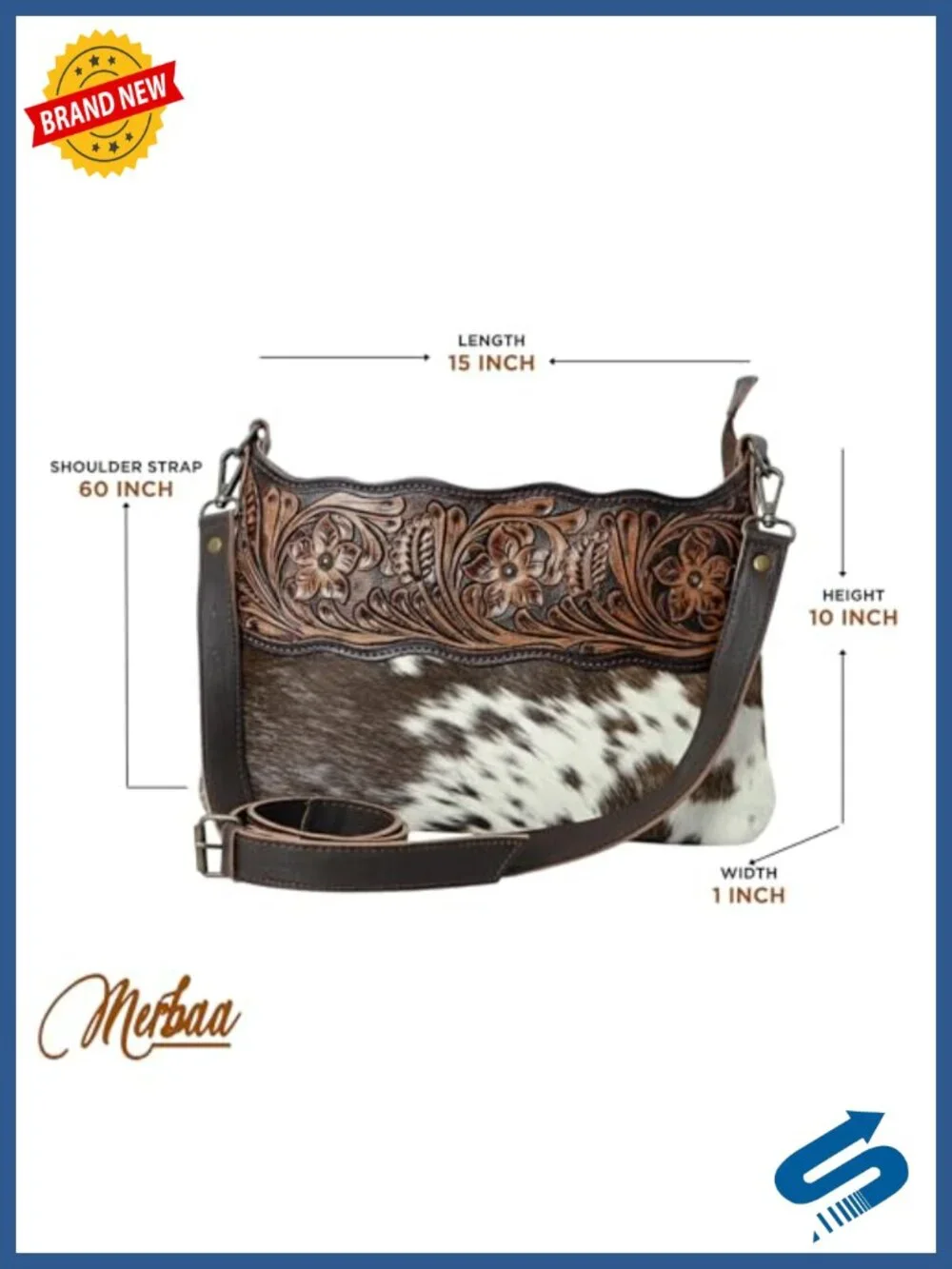 Genuine Leather Floral Tooled Crossbody Bag with Adjustable Strap
